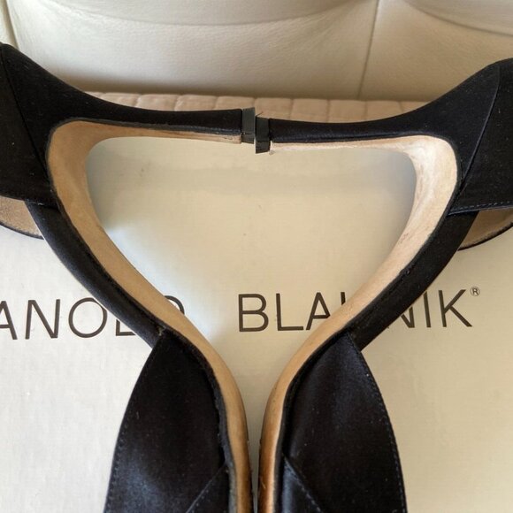 Manolo Blahnik Black Satin Crystal Jeweled Peep-Toe D'Orsay Pumps - Picture 8 of 10